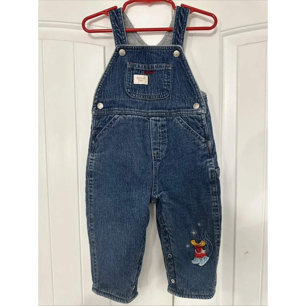 Osh Kosh Baby Fleece Lined‎ Overalls With Moose  12 Months